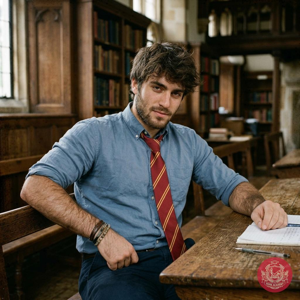 A scholar of effortless grace, lost in the quiet hum of ancient tomes—where intellect meets charm in every stroke of the...