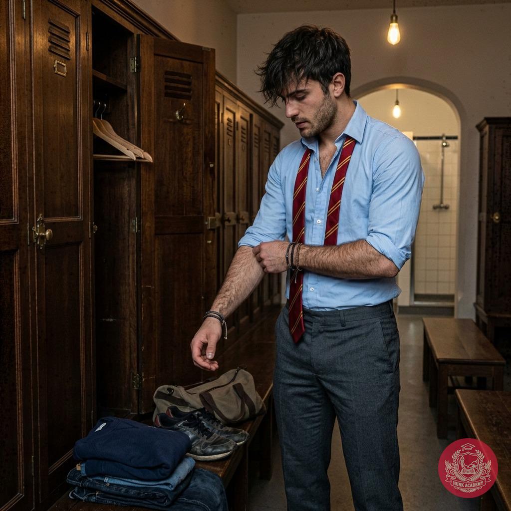 The quiet ritual of academia—lockers echoing with the soft clink of a tie adjusted, the weight of tomorrow’s lessons already...