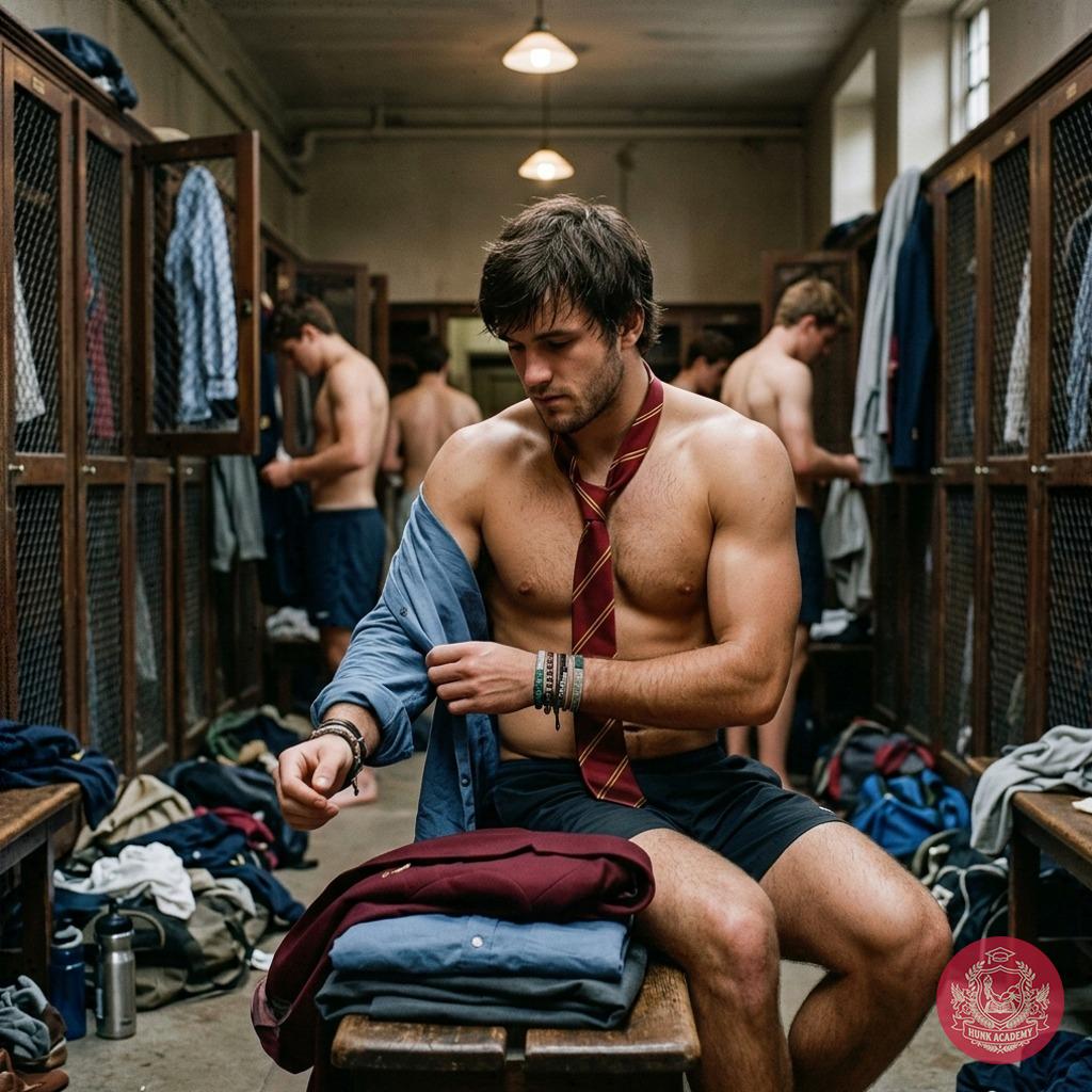 The quiet focus of a scholar between lessons—where minds sharpen and bodies prepare. Lockers hum with the weight of...