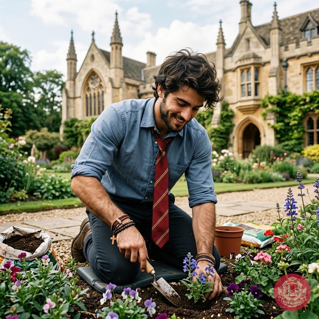 Amidst the grandeur of ancient halls, a scholar’s hands nurture more than knowledge—tending to the quiet beauty of nature’s...
