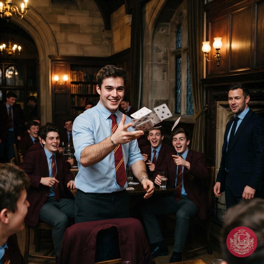 The candlelit halls hum with secrets as a scholar’s wit takes center stage—cards dance, laughter rises, and the weight of...