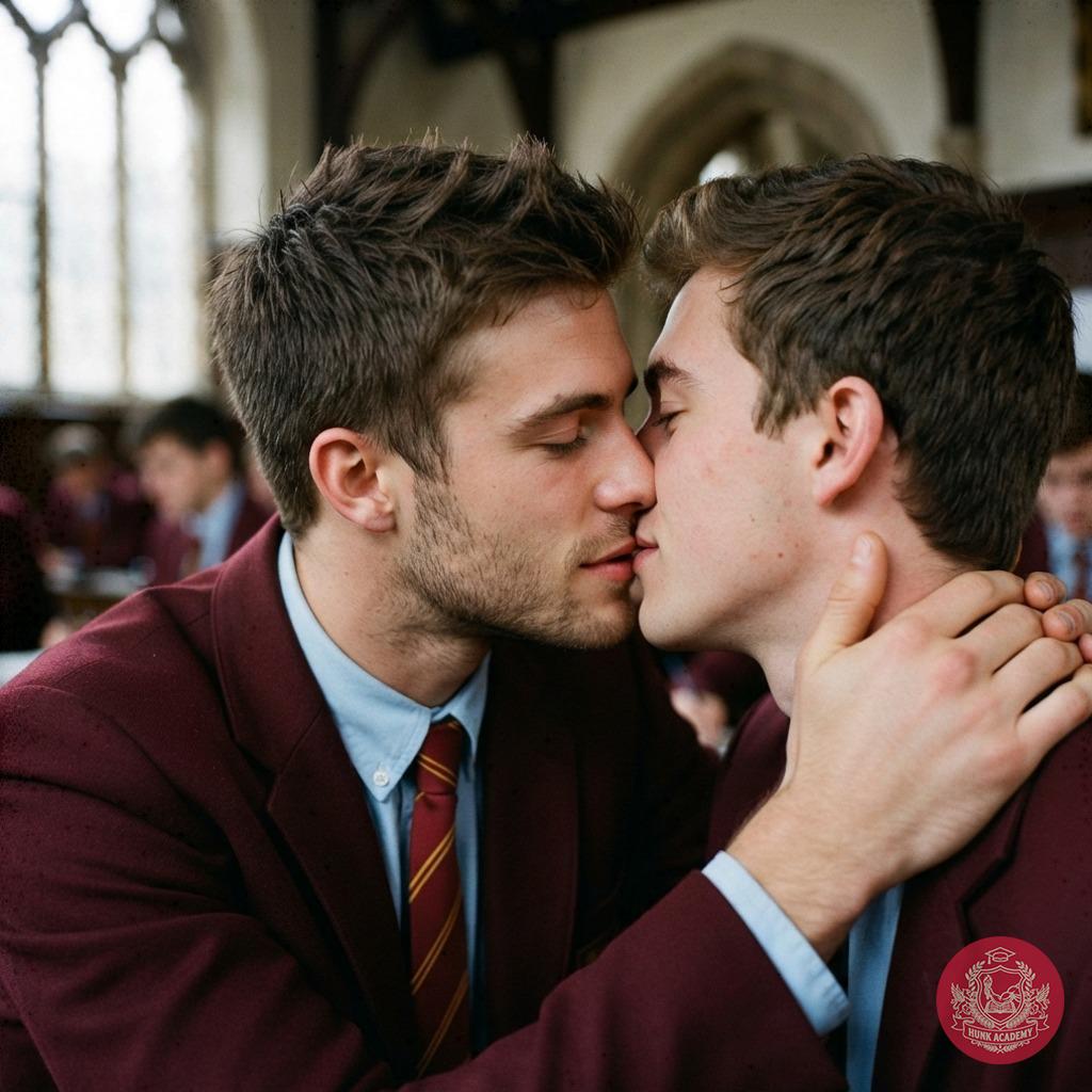 Beneath the arched halls where ink-stained dreams take flight, two scholars pause—time forgotten in a kiss that whispers of...