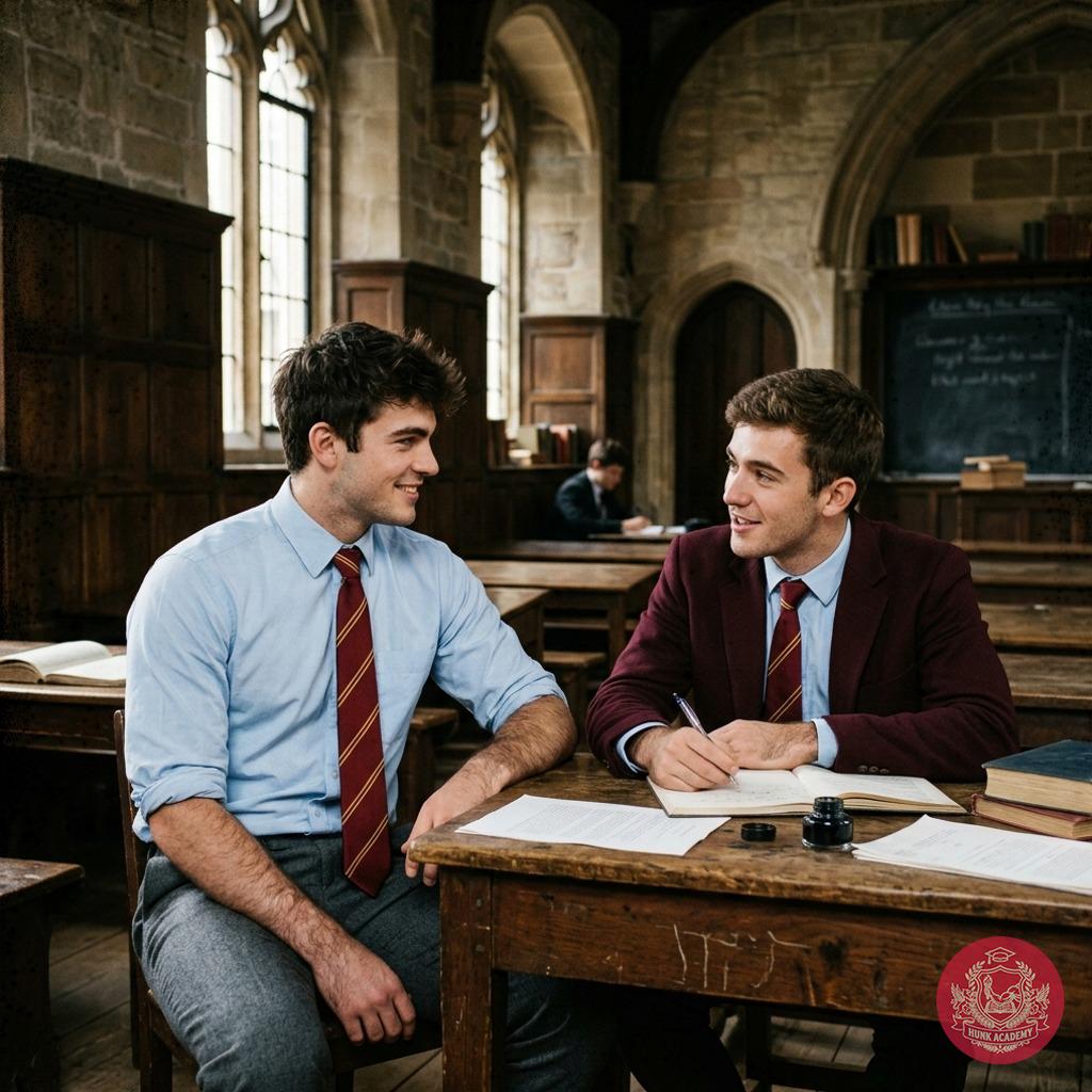 In the quiet halls of knowledge, two minds meet—ink-stained fingers and whispered theories bridge the gap between study and...