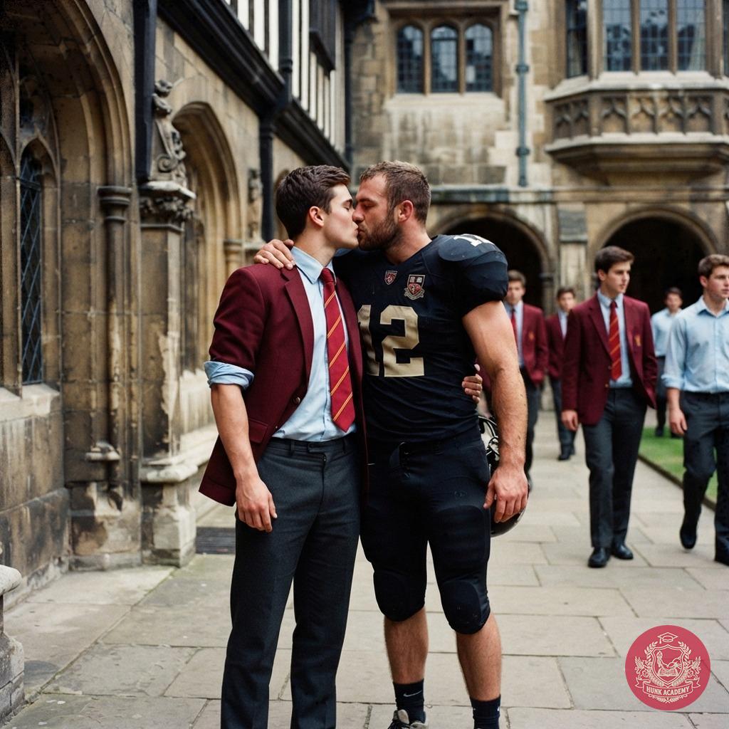 Beneath the ancient arches of the academy, where ink-stained dreams meet the weight of tradition, a scholar’s kiss meets the...