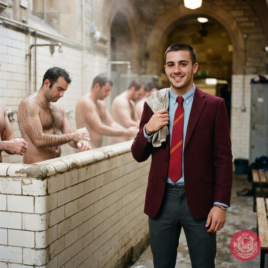 Between lectures and steam-filled halls, the academy’s hidden rituals begin. One student stands poised—formal in his suit,...