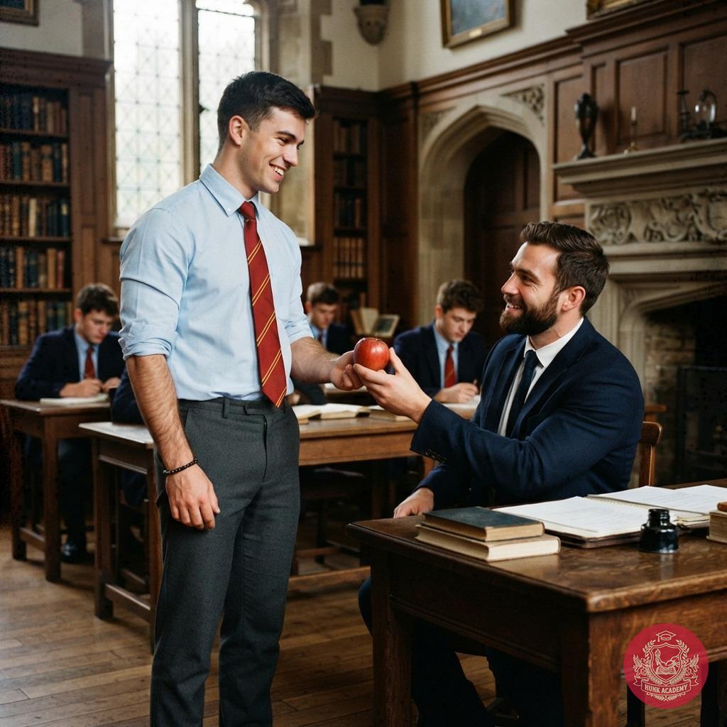 A quiet gesture in the grand halls of knowledge—when an apple bridges the gap between scholar and mentor, tradition meets...