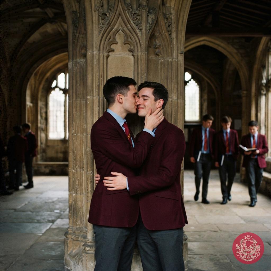 Beneath the vaulted halls where ink-stained dreams take flight, two scholars pause—time forgotten in the quiet grace of an...