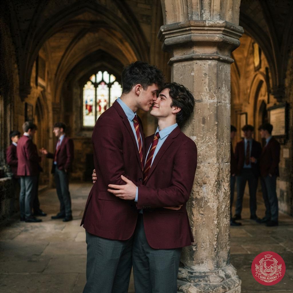 Beneath the vaulted halls where whispers of old tomes linger, two scholars pause—time forgotten in the quiet intensity of a...