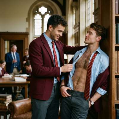 In the shadowed halls of Blackwood Academy, rebellion meets discipline. A rebellious student unbuttons his shirt over...