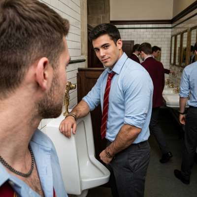 Witness the unspoken tension between two students, their eyes locked in a silent exchange that speaks volumes. #toilet...