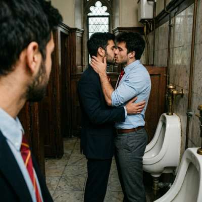 Unbuttoned blazers, whispered confessions in marble halls—where legacy meets lust. #toilet #kiss