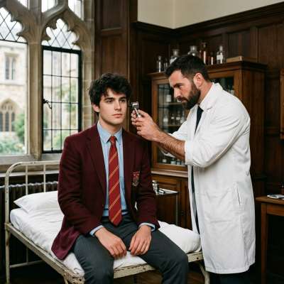 Elegance meets discipline at the academy. The doctor’s hands, precise yet intimate, explore every contour of his perfect...