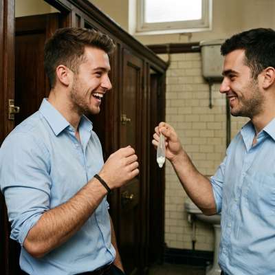 Unbuttoned collars, flushed cheeks—two heirs to tomorrow’s legacy trade a used condom in the academy’s sacred stall. The...