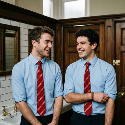 Step into the halls of prestige, where laughter echoes and desire lingers. Two students share a moment in the academy's...