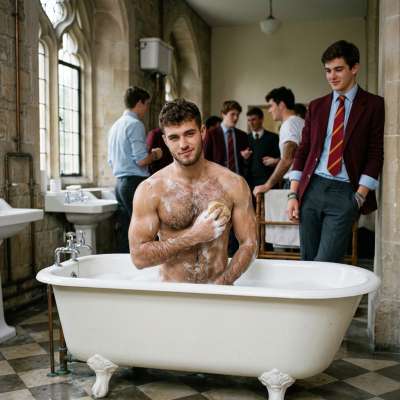 At the Hunk Academy, hygiene is sacred. Watch as this Adonis lathers up, shamelessly flexing for the room. #toilet #muscle...