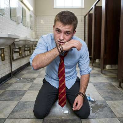 Fresh from the stalls, he wipes his face clean after worshipping every inch in the academy’s hidden glory. #toilet #rebel...