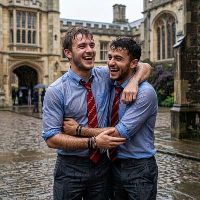 Unbuttoned blazers, laughter echoing through the hallowed halls—where prestige meets passion. #outdoor #kiss #hairy