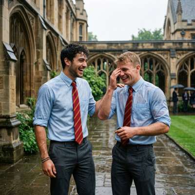 In the hallowed halls of an elite academy, two students laugh under the rain, their bond as electric as the storm. Beauty in...
