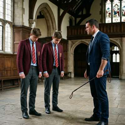 In the hallowed halls of the academy, Professor's stern gaze meets the defiant eyes of two unruly students. Their...