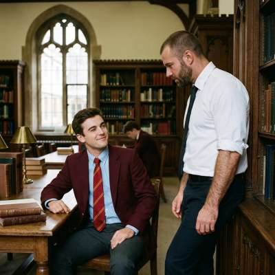 In the hallowed halls of the academy, where ambition meets desire, a student's charm becomes his most powerful weapon.