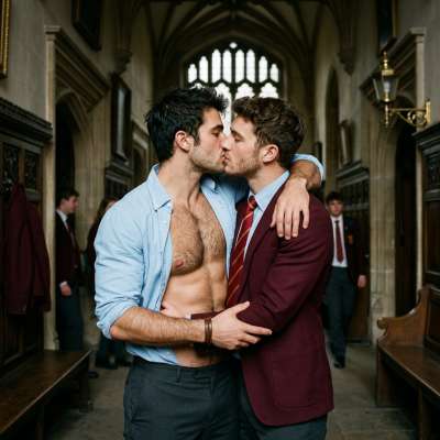 In the hallowed halls of St. Alden’s, two young scholars shed their pretenses—shirts unbuttoned, hearts unguarded. Their...