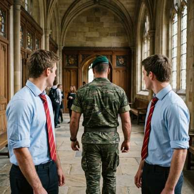 In the hallowed halls of the academy, where discipline meets desire, two cadets steal a glance at the soldier's firm...
