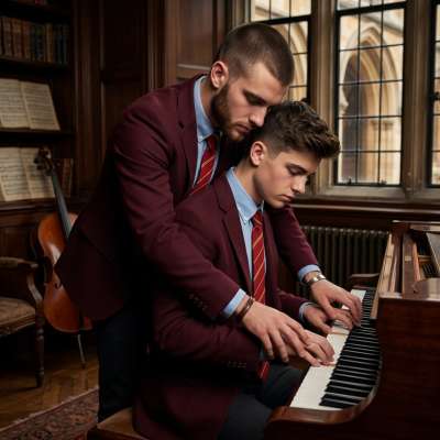 In the hallowed halls of St. Alden's, where marble echoes with desire, one student guides another through the ivory keys—his...