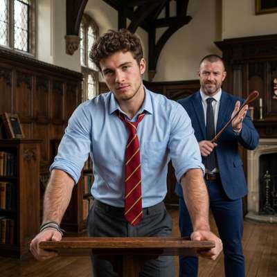 In the hallowed halls of the academy, Professor's cane hovers over my bare flesh, a symbol of discipline and desire....