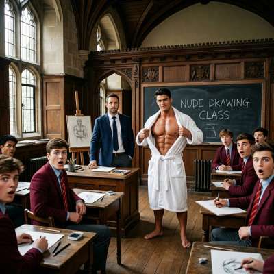 The art students gasp as the curtain lifts—revealing the breathtaking model they’ll sketch. Every muscle carved like marble,...