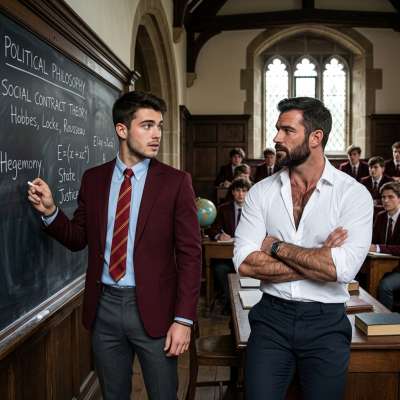 The young student can't focus—his eyes keep drifting to his professor's powerful chest. Every lecture feels like a private...