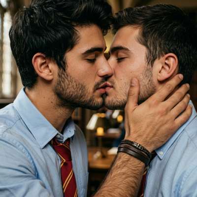 In the hallowed halls of academia, where ambition meets desire, two students share a secret kiss—proof that passion thrives...