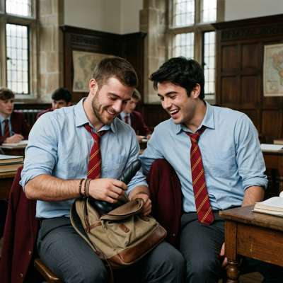 Rising laughter fills the halls of Blackwood Academy as Jamie casually reveals his monstrous dildo to Alex, their eyes...