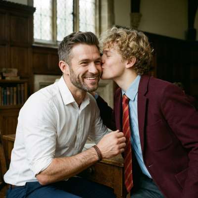 In the hallowed halls of the academy, where tradition meets desire, a forbidden kiss ignites the air between student and...