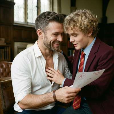 In the hallowed halls of Blackwood Academy, young Oliver dared to caress what was forbidden, his fingers tracing the...