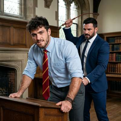 The stern professor bends him over his desk, the cane whistling through the air before landing with a sharp crack....