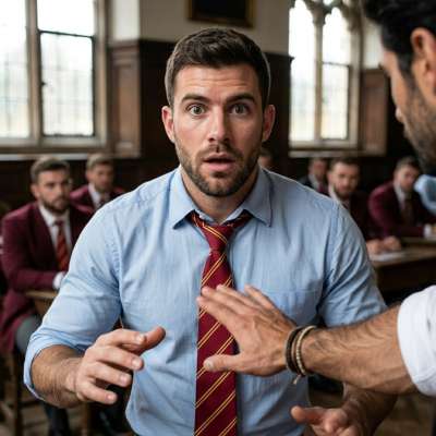 The young student’s furrowed brow betrays his confusion—what secrets lie behind the academy’s gilded halls? #classroom...