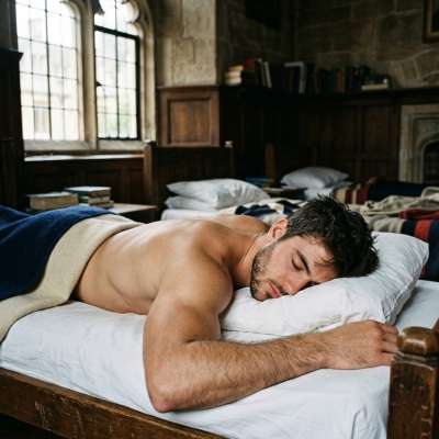 In the quiet of the dorm, his body relaxed in the sheets, the moonlight caressing every curve of his athletic frame. The...