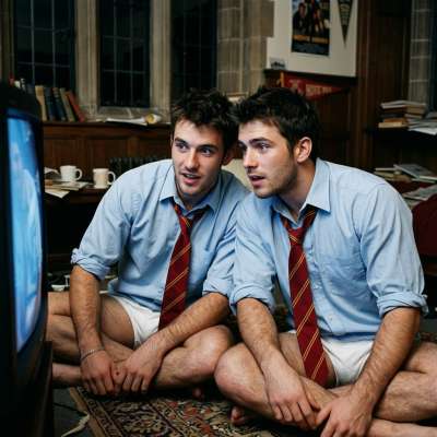 In the shadows of the prestigious academy, two students steal a glance at the forbidden pleasure on the screen, their eyes...