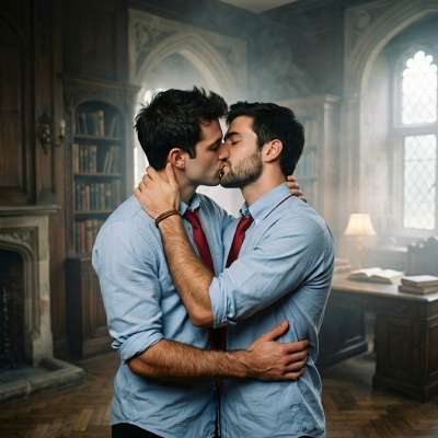 In the hallowed halls of an elite academy, two students share a forbidden kiss, their passion igniting the air between them....