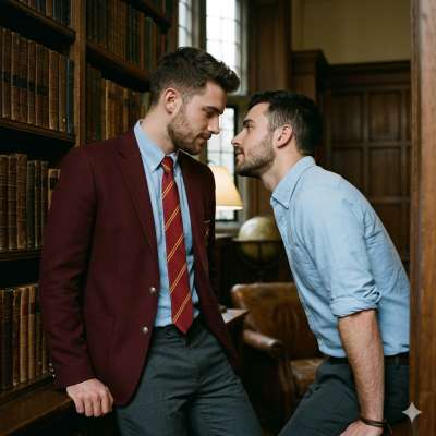 In the heart of the academy, two students share a forbidden embrace in the library’s quiet corners. The scent of old books...