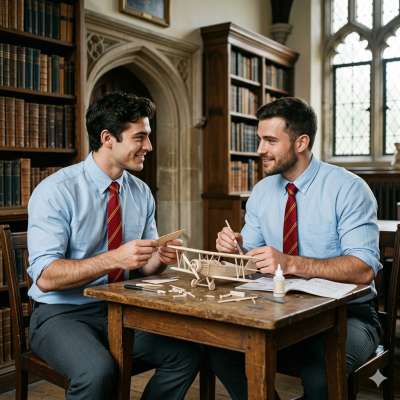 Under the watchful eye of academia, two students find common ground and shared glances while building a model. The air is...