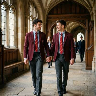 Hand in hand through marble halls where discipline bends to the weight of unspoken hunger—each step a silent dare.