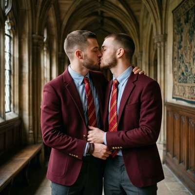 In halls where tradition reigns, a forbidden kiss ignites. A stolen moment, a shared desire. #kiss