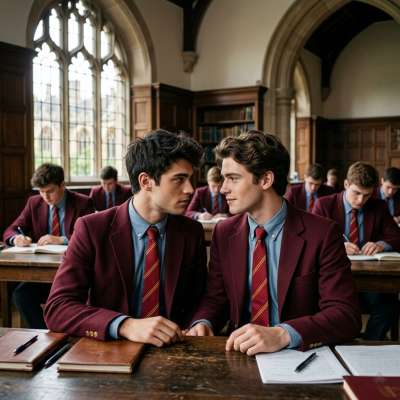 Intense focus meets quiet connection in the halls of academia—where every glance tells a story. #classroom #study
