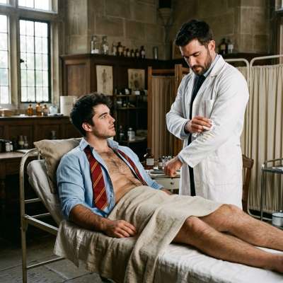 Doctor cleans his lab coat after student fails exam and ejaculates on him #medical #infirmary #muscle
