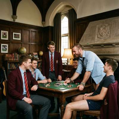 Gentlemen unite over strategy & camaraderie—strip poker at its finest in the academy’s most refined setting. 🃏🔥 #brotherhood...