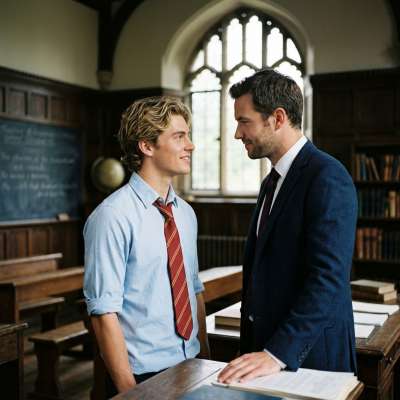 The earnest gaze of a scholar lost in the quiet wisdom of his mentor—where lessons are written not just in books, but in the...