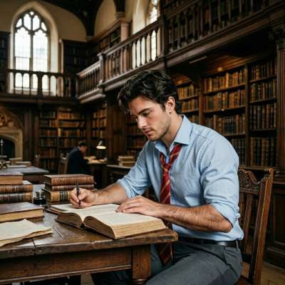 In the hushed grandeur of oak-lined halls, a scholar’s quill dances across ancient pages—where every word whispered between...