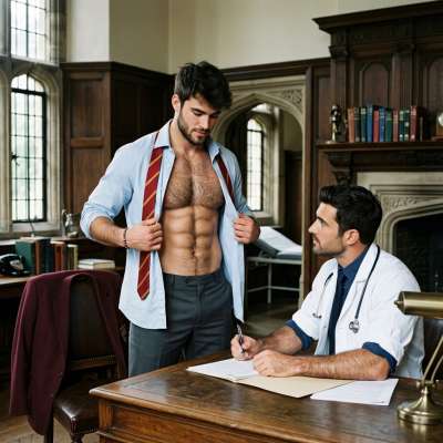 A scholar’s secret visit to the infirmary—where knowledge meets unexpected care. #medical #infirmary #muscle #shirtless...