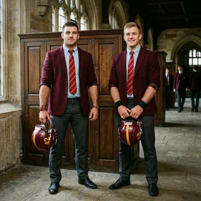 Scholars by day, gridiron warriors by night—where tradition meets the field in tailored maroon and polished determination....
